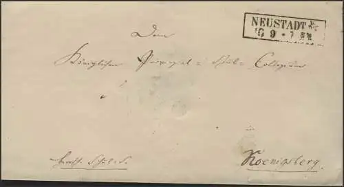 Vorphilatelie Preußen Neustadt/Westpreußen 16.9. nach Königsberg 17.9.. ca. 1855