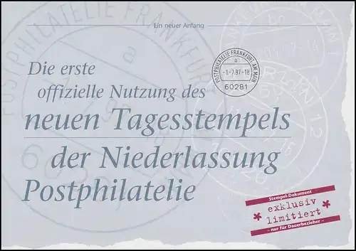 Dokumentation: Neuer Tagesstempel der NL Postphilatelie Bl.39 documenta 1.7.97