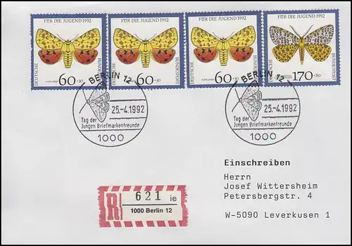 1602+1606 Peau de nuit dangereuse 60+170 Pf MiF R-Bf SSt Berlin 25.4.1992