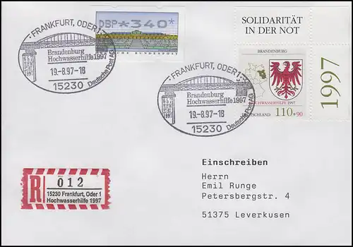 Sonder-R-Zettel Hochwasserhilfe MiF 1941 R-FDC ESSt Frankfurt/Oder 19.8.1997