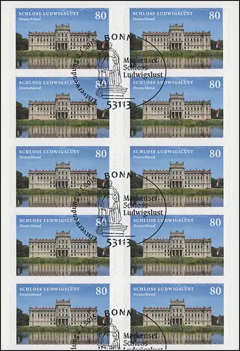 FB 43 Schloss Ludwigslust, Folienblatt mit 10x 3128, EV-O Bonn