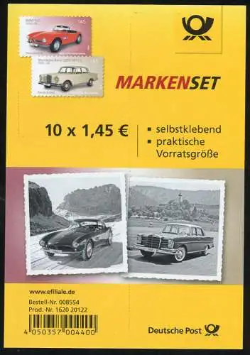 FB 47 Automobiles BMW et Mercedes-Benz, feuille de 5x 3147/3148, **