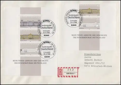 Block 20 Demokratie mit Blockteil 1288-1289 portog. auf R-FDC ESSt Bonn 20.6.86