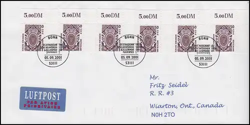 2210 SWK 6x 50 Pf / 26 C: 6 Ecken oben rechts MeF auf Lp-FDC ESSt BONN 5.9.2001