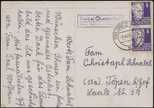 213 Hauptmann MeF auf PK Landpost Triebel-Obertriebel über OELSNITZ 4.4.53