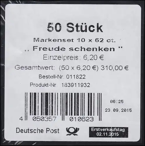 FB 50 Weihnachten - Freude schenken 2015, BANDEROLE für 50 Markensets