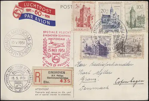 Luftpost Eindhoven - Schiphol - Amsterdam 15.5.1951, R-PK SSt Eindhofen 15..551