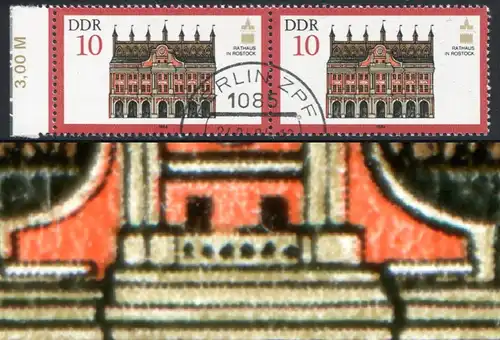 2869 Denkmalspflege 10 Pf. Rand-Paar mit PLF Linienbruch, Fled 22, VS-O Berlin