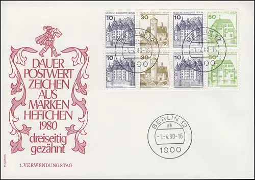 Heftchenblatt 19 aus MH 11 BuS 1980 auf Blanko-Schmuck-FDC VS-O Berlin 1.4.1980