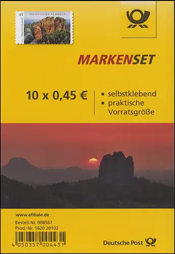 FB 59 Sächsische Schweiz, Folienblatt mit 10x3251, **