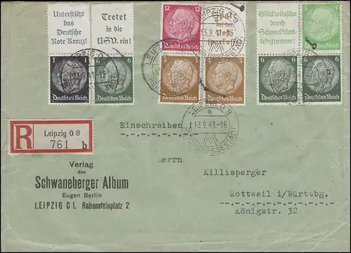 ZD Hindenburg avec S 175, S 191, P 211, ... Lettre R avec 5 Zd LEIPZIG 13.9.41