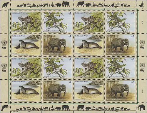 Nations unies Vienne 162-165 Espèces menacées II - Faune 1994, Bogen ZD **