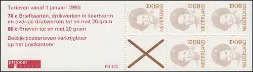 Markenheftchen 44 Königin Beatrix 1991 mit 2 Tarife und PB 43C, **