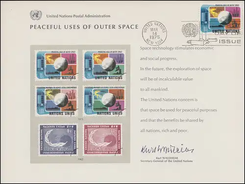 UNO Erinnerungskarte EK 7 Weltraum 1975, NY-FDC 14.3.1975