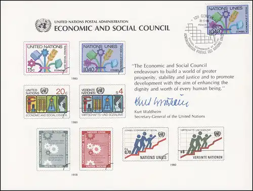 UNO Erinnerungskarte EK 18 Wirtschafts- und Sozialrat 1980, Genf-FDC 21.11.1980