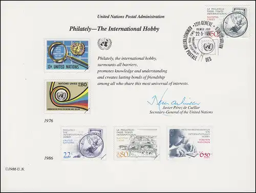 UNO Erinnerungskarte EK 29 Briefmarkensammeln 1986, Genf-FDC 22.5.1986