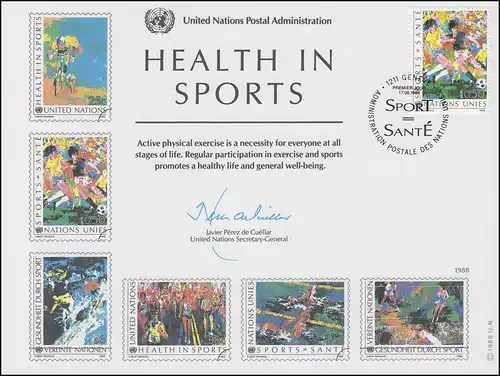 UNO Erinnerungskarte EK 34 Gesundheit durch Sport 1988, Genf-FDC 17.6.1988