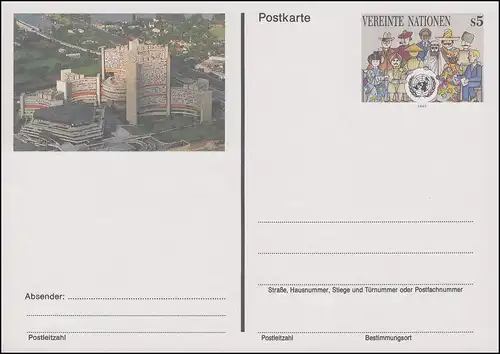 UNO Wien Postkarte P 6 Völker der Erde 5 Schilling 1993, ungebraucht **