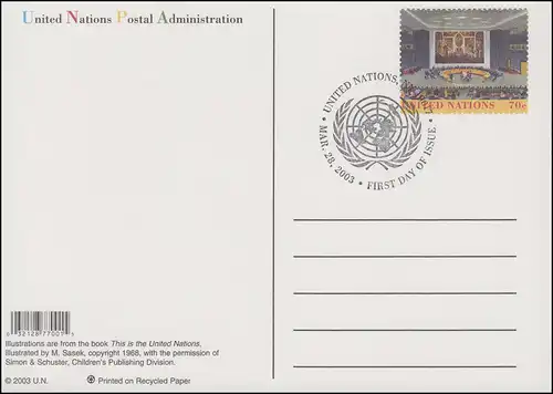 UNO New York Postkarte P 30 Sicherheitsrat 70 Cent 2003, FDC 28.3.2003