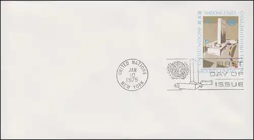 UNO New York Umschlag U 6A Hauptquartier 10 Cent 1975, 165x92, FDC 10.1.1975