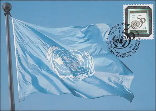 MK 28c von UNO Wien 178 Jubiläum 50 Jahre UNO 1995, amtliche Maximumkarte