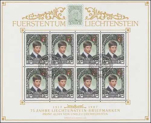 921 Jubiläum 75 Jahre Liechtensteinische Briefmarken 1987, Kleinbogen ESSt VADUZ