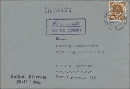 Landpost Krumbach über FÜRTH (ODENWALD) 30.9.52, Briefvorderseite mit EF 124