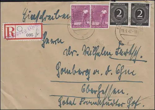 912+929 Communauté MiF Not-R-Zettel FRIEDBERG (HESSEN) 11.9.1947 vers Homberg