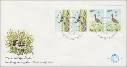 Niederlande Heftchenblatt 31 Wiesenvögel Weidevogels Meadows, Schmuck-FDC 3.4.84