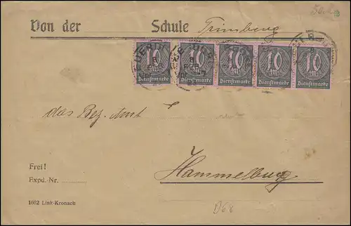 68 Dienstmarke 10 M in MeF portogerecht Brief EUERDORF 8.2.1923 nach Hammelburg