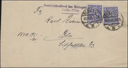 26 Service marque 20 Pf MeF lettre locale BERLIN 26.11.1921