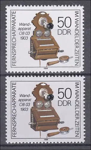 3228 Fernsprechapparate 50 Pf. mit Farbtönungen des Hintergrundes, **