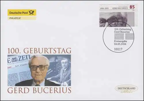 2538 Politiker und Verleger Gerd Bucerius, Schmuck-FDC Deutschland exklusiv