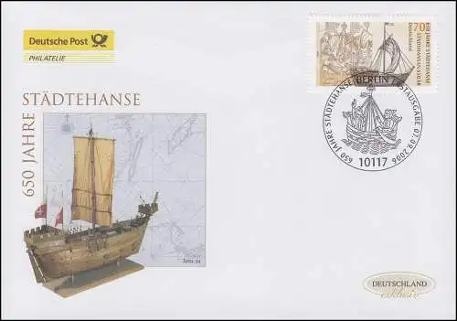 2558 Jubiläum 650 Jahre Hanse / Hansekogge, Schmuck-FDC Deutschland exklusiv