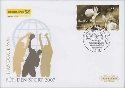 2578 Sporthilfe - Handball-WM, Schmuck-FDC Deutschland exklusiv