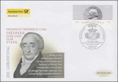 2624 Reichsfreiherr vom und zum Stein, Schmuck-FDC Deutschland exklusiv