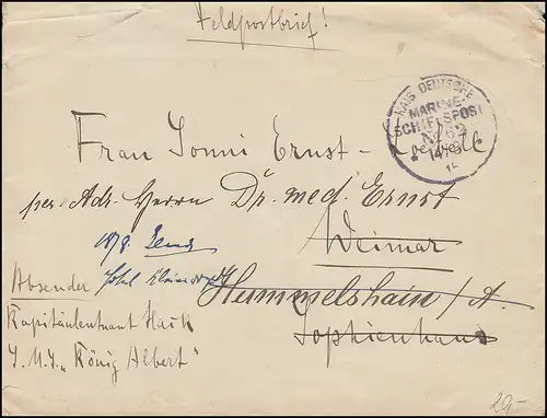 DEUTSCHE MARINE-SCHIFFSPOST No 62 - 14.8.1915 SMS König Albert auf Feldpostbrief