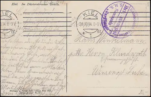 Marinefeldpost BS Kommando SMS Derfflinger, Maschinen-O KIEL 26.10.1914 auf AK