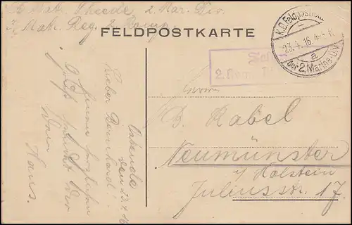 Marinefeldpost BS III. Matrosen-Regiment der 2. Marine-Div. 23.4.1916, Humor-AK