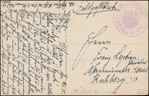 Marinefeldpost BS der SMS Kaiser Karl der Große 15.5.1915, AK SMS Ostfriesland