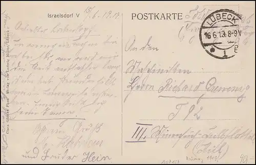 Soldatenpost an Maschinisten III. Minensuch-Halbflottille T 92,LÜBECK 16.6.1919