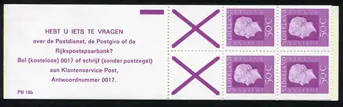 Markenheftchen 20 Königin Juliane 1975 Vragen und PB 18b, mit Zählbalken **