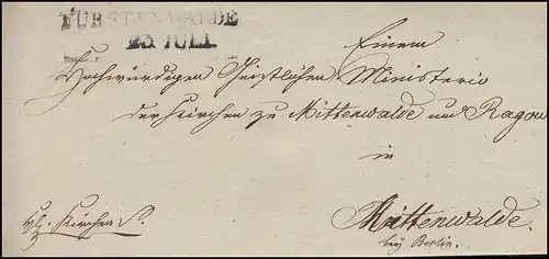 Preußen Vorphilatelie Faltbrief Zweizeiler FÜRSTENWALDE 23.7.1832 n. Mittenwalde