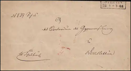 Preußen Dienstbrief Rahmenstempel STETTIN 23.7. (um 1850) nach Neustettin 25.7.