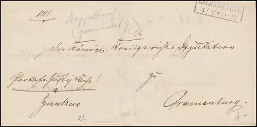 Prusse Lettre de service Tampon cadre LIEBENWALDE 4.2. (vers 1850) vers Oranienburg