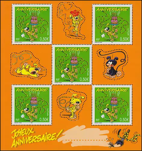 3708 Grußmarke Geburtstag Comicfigur Marsupilami - Kleinbogen I mit 5 Marken **