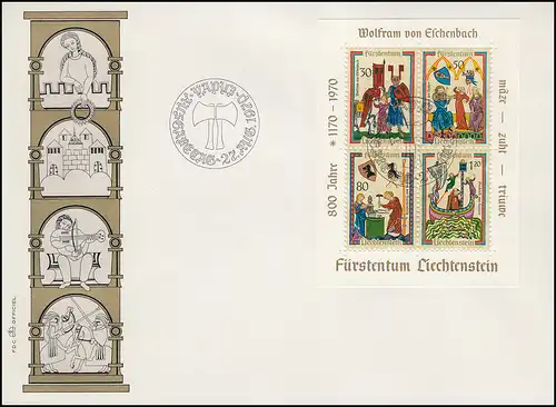 Liechtenstein Block 8 Minnesänger auf Schmuck-FDC 27.8.1970