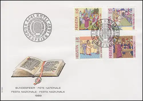 Schweiz 1393-1396 Pro Patria Kunst und Kultur - Satz auf Schmuck-FDC 1989