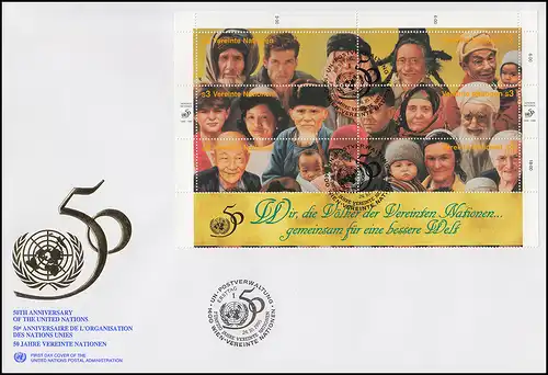 Nations unies Vienne 50 ans Nations Unies 190-201 comme petit arc sur 2 bijoux-FDC 24.10.1995