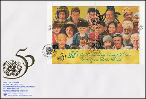 UNO New York 50 Jahre UNO 273-284 als Kleinbogen auf 2 Schmuck-FDC 24.10.1995